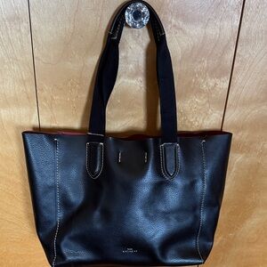 Coach Black Leather Tote with Red Interior Trim